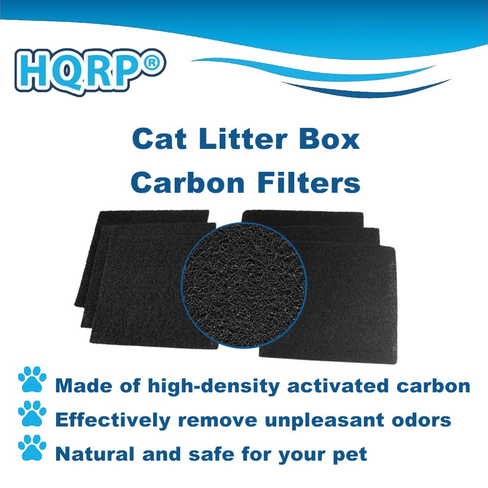 HQRP 6-Piece Activated Charcoal Carbon Litter Box Filters for Hooded Cat Litter Box, 6 x 6.5 Inch Trimmable Pads, 10mm Thick - image 4
