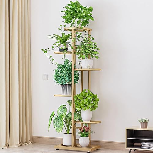 Soporte de metal para plantas, para interiores y exteriores, 6 niveles y 7 macetas, soporte de esquina para plantas, soportes escalonados para sala