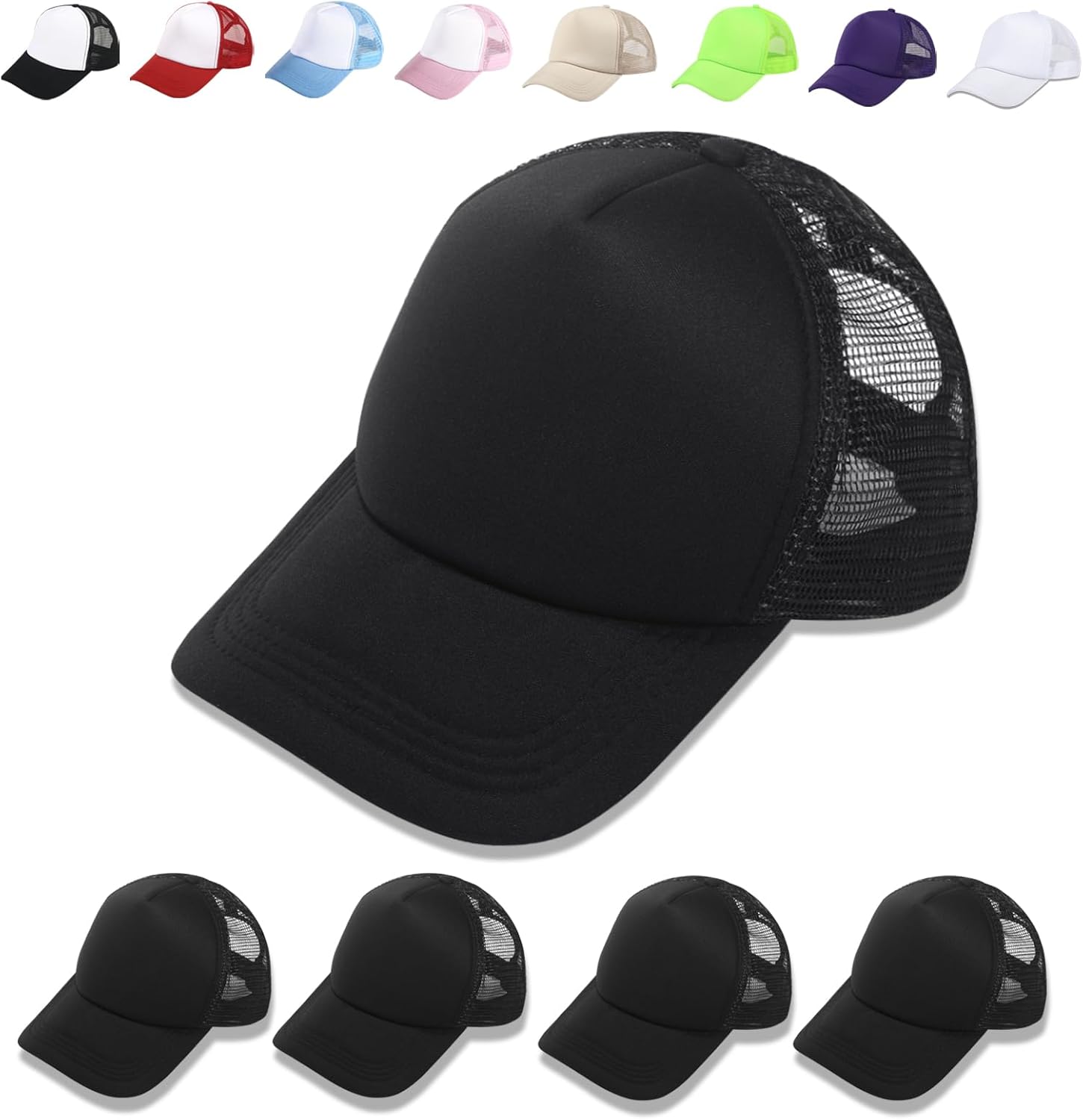 OKBA 5 Pack Sublimation Blank Baseball Cap Adjustable Black Hat Polyester Mesh Trucker Hats for Men and Women