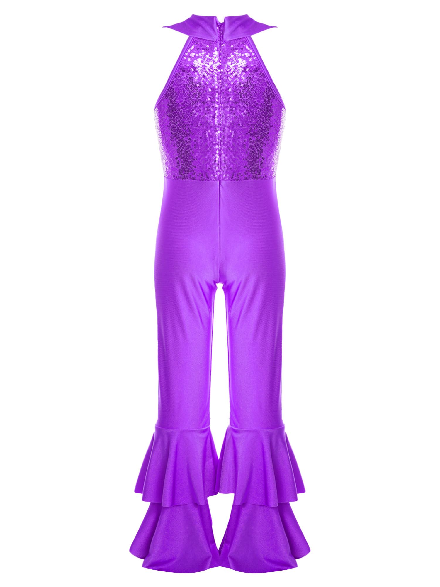 IEFIEL Mono de Danza Ballet para Niña Maillot de Gimnasia Rítmica Mono Lentejuelas con Media Cremallera y Pantalones Acampanados Disfraz de Baile 5-14 Años