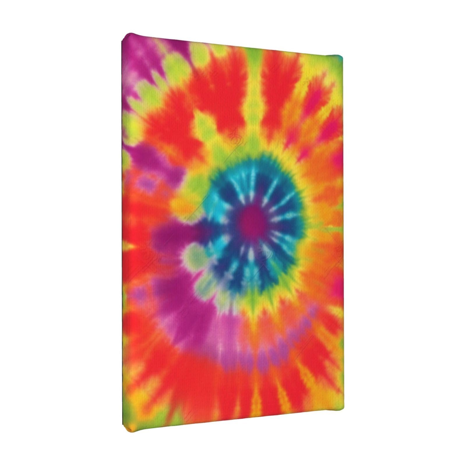 Ykljg Tie Dye Rainbow Printed Wall Art Canvas Painting 20X30 Cm Wooden Framed Picture Painting Artwork Prints For Bedroom Kitchen Home Office Decor