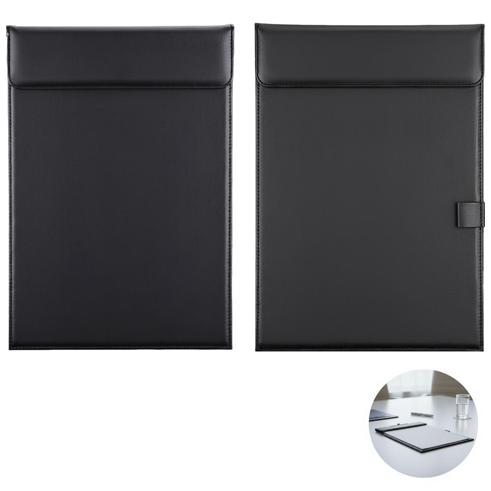 Lot de 2 porte-blocs A4 en cuir PU, avec fermeture auto-adhérente et porte-stylo, support de prise de notes pour réunions, conférences, hôtels et présentations, noir