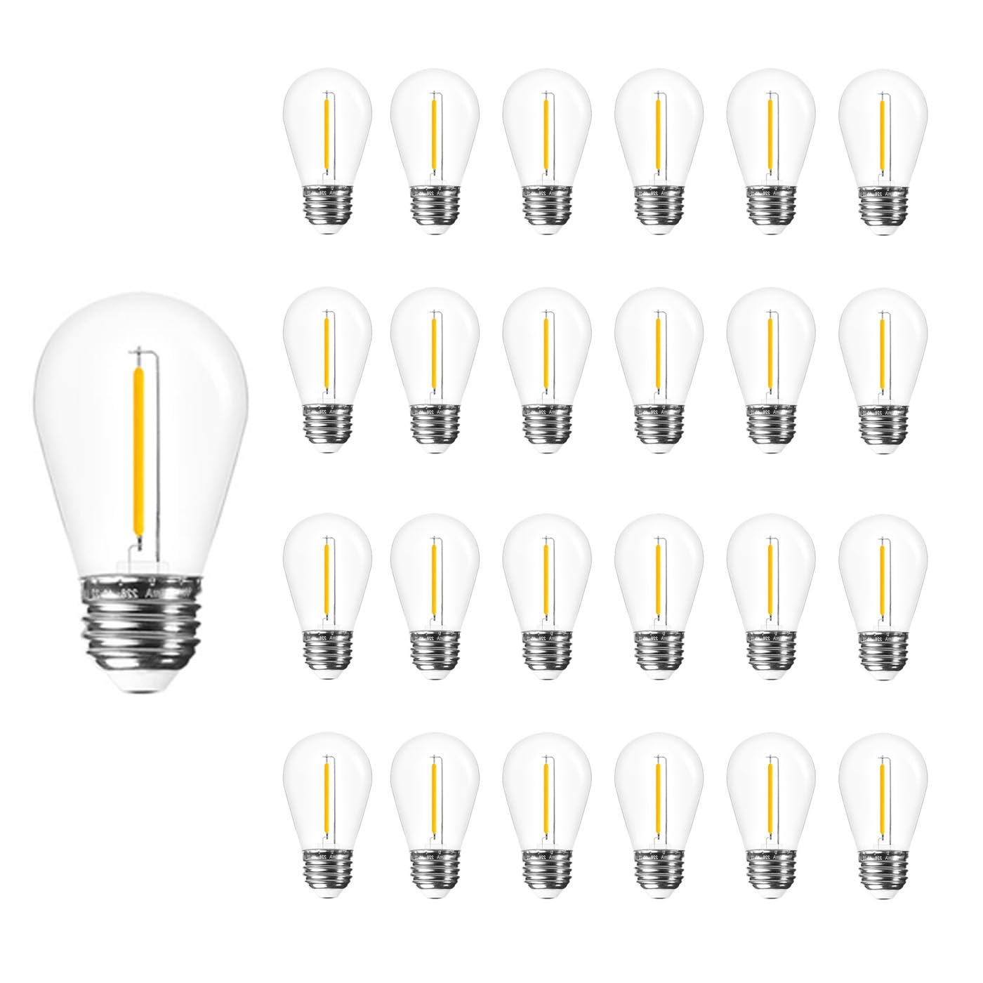 Jslinter 25 Pack Edison Bulb String Lights Outdoor, S14 Replacement Bulbs for Outdoor String Lights Waterproof 1W, E26 Base Led Light Bulb, 2700K Warm White Light Bulbs for Patio