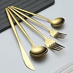Evanda Gold Cutlery Set 40 Piece Service for 8, Gold Titanium Plating Stainless Steel Silverware Set, Include Knives Forks Spoons Set, Idea Gift for Home and Wedding, Dishwasher Safe