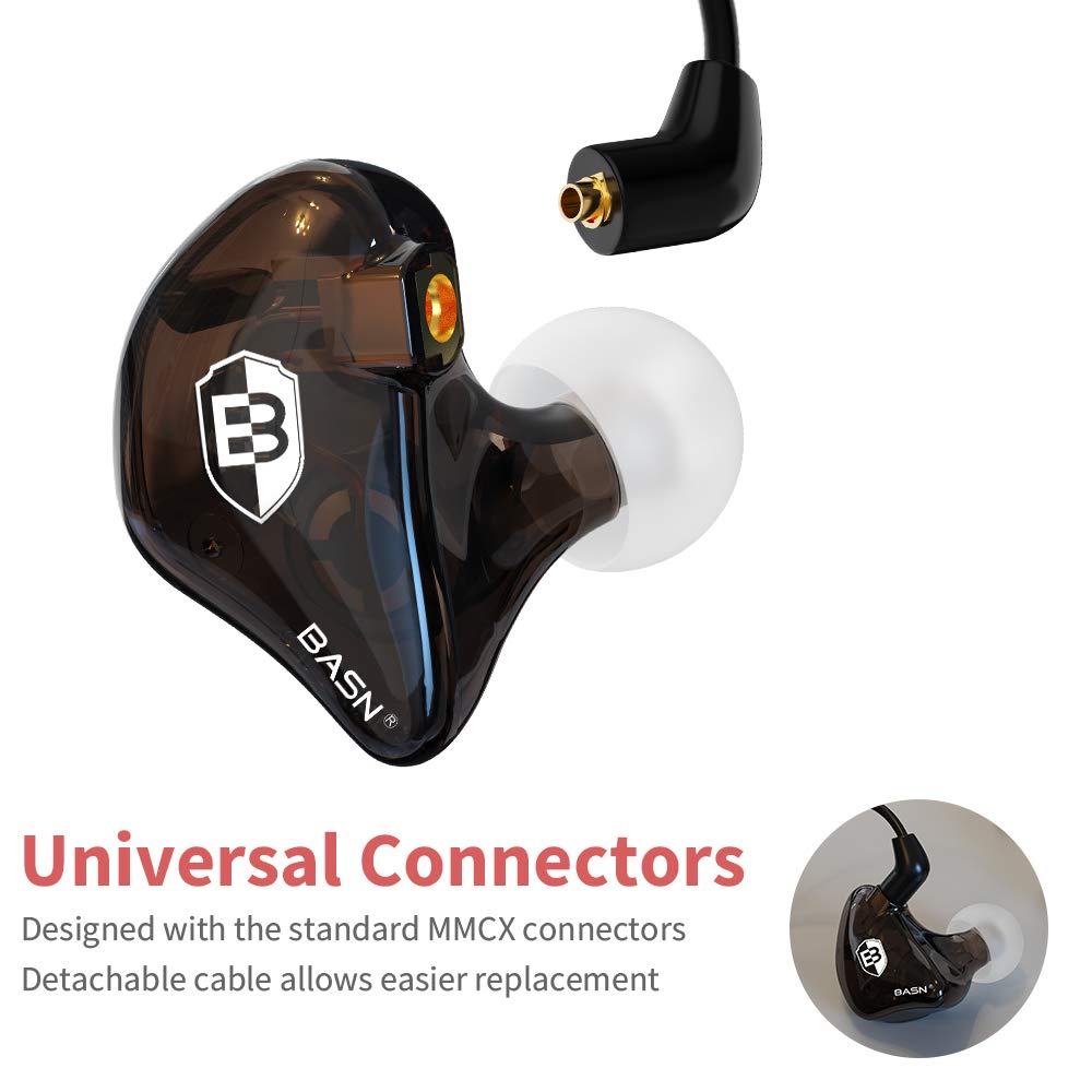 BASN Bsinger - Auriculares intrauditivos con doble controlador dinámico (marrón) | Aislamiento de ruido, auriculares con cable de alta definición con cable MMCX desmontable para músicos bateristas cantantes
