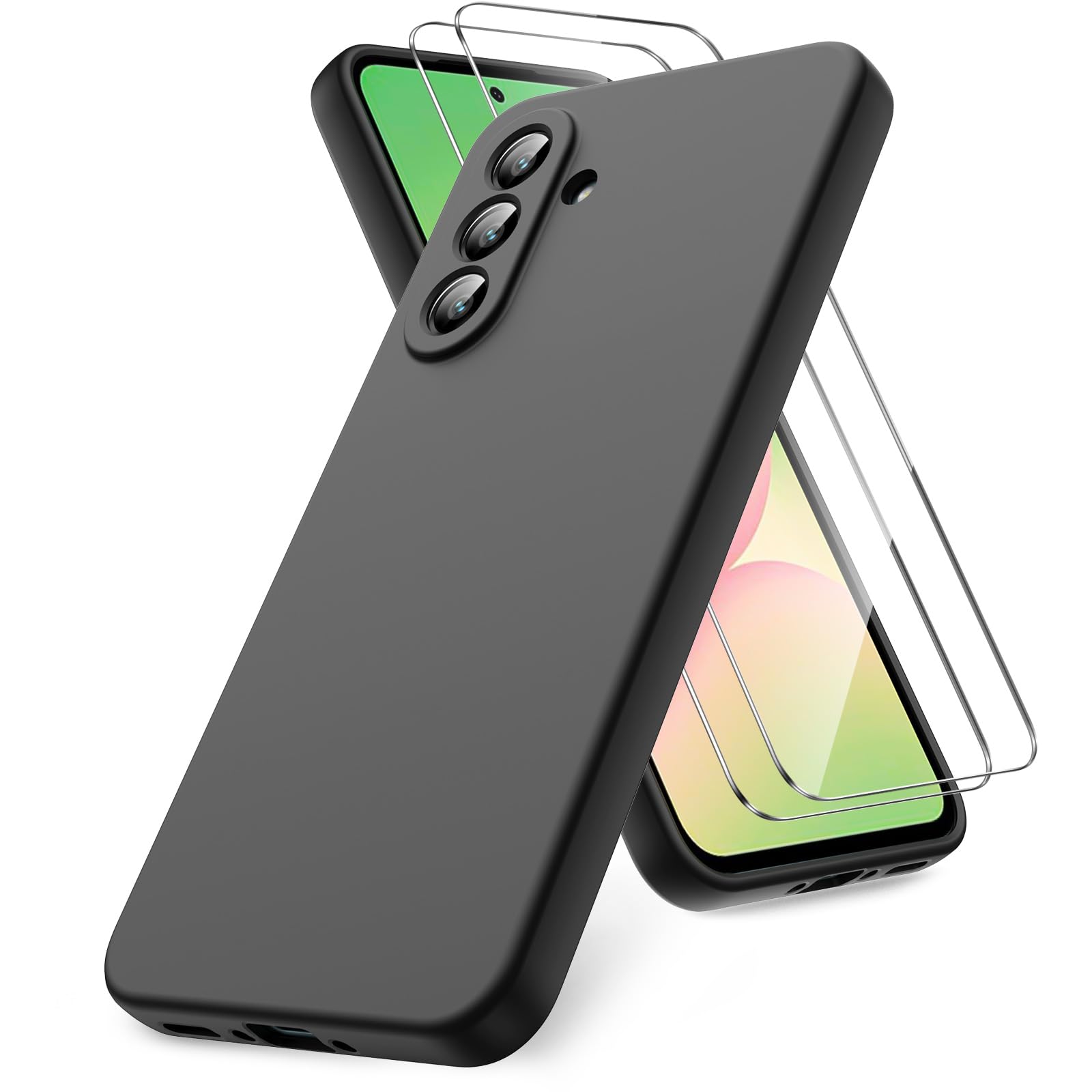 Vansdon Handyhülle kompatibel mit Samsung Galaxy A37 5G Hülle, 2 Stück Panzer Schutz Glas, weiche TPU Flüssigsilikonhülle, stoßfestem Gummi Silikongel Fall-Taupe