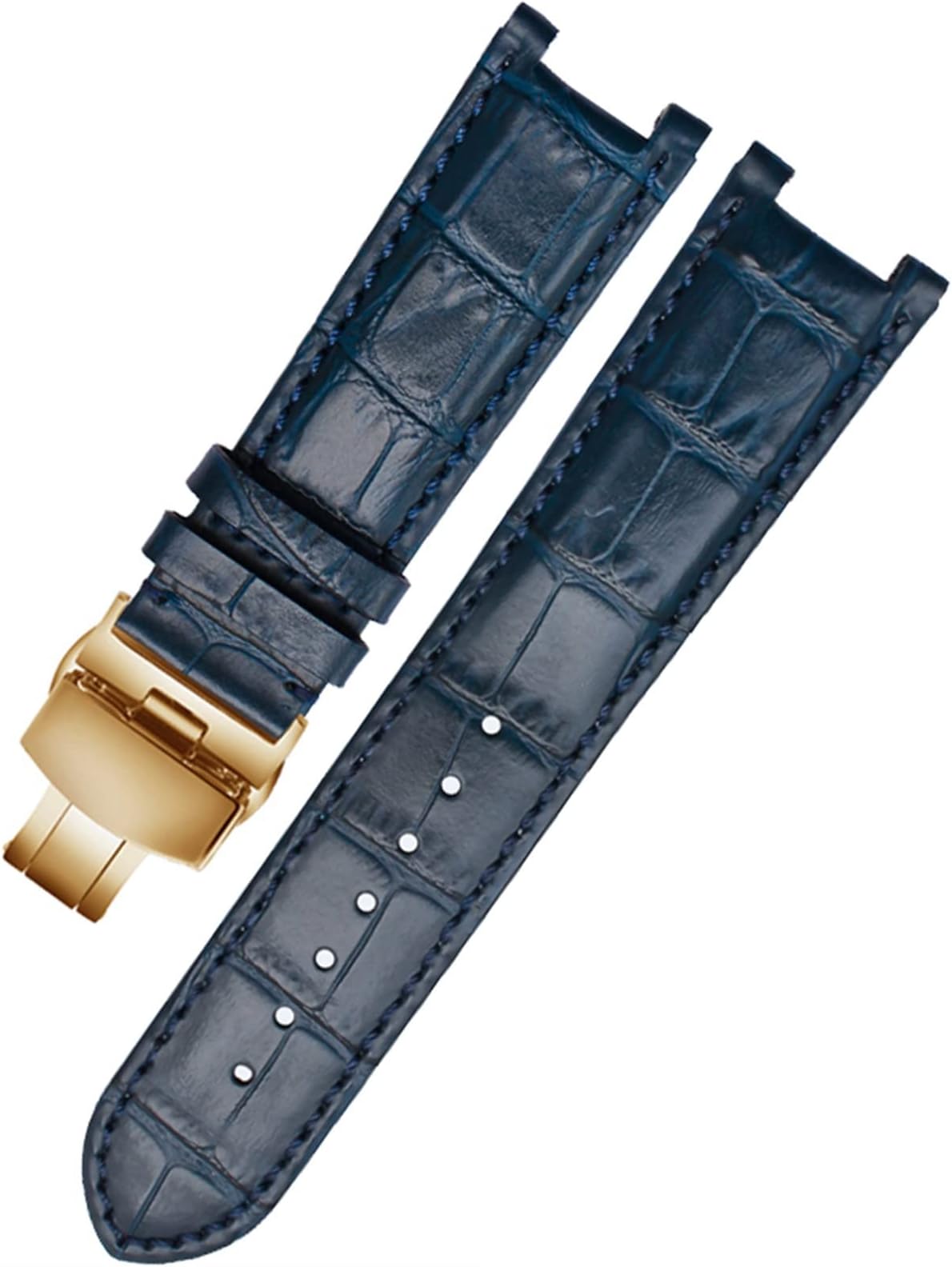 Genuine Leather Watchband for GC 22 * 13mm 20 * 11mm Notched Strap Withstainless Steel Butterfly Buckle Men and Women Watch Belt (Color : Blue Gold, Size : 22-13mm)
