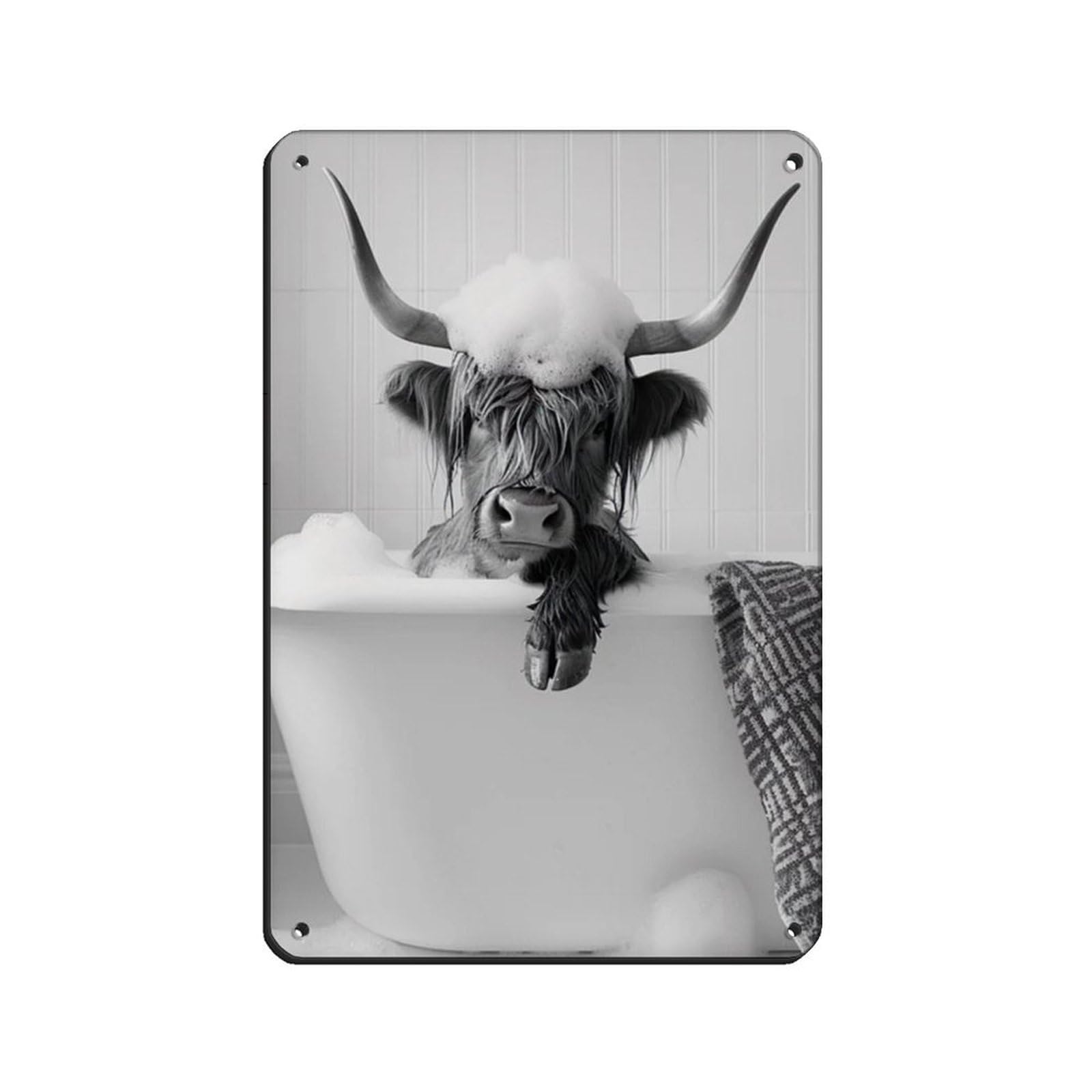 Highland Cow in The Bathtub, Funny Animal Poster (2) Retro Poster Metal Tin Sign Chic Art Retro Iron Painting Bar People Cave Cafe Family Garage Poster Wall Decoration 8x12inch(20x30cm)