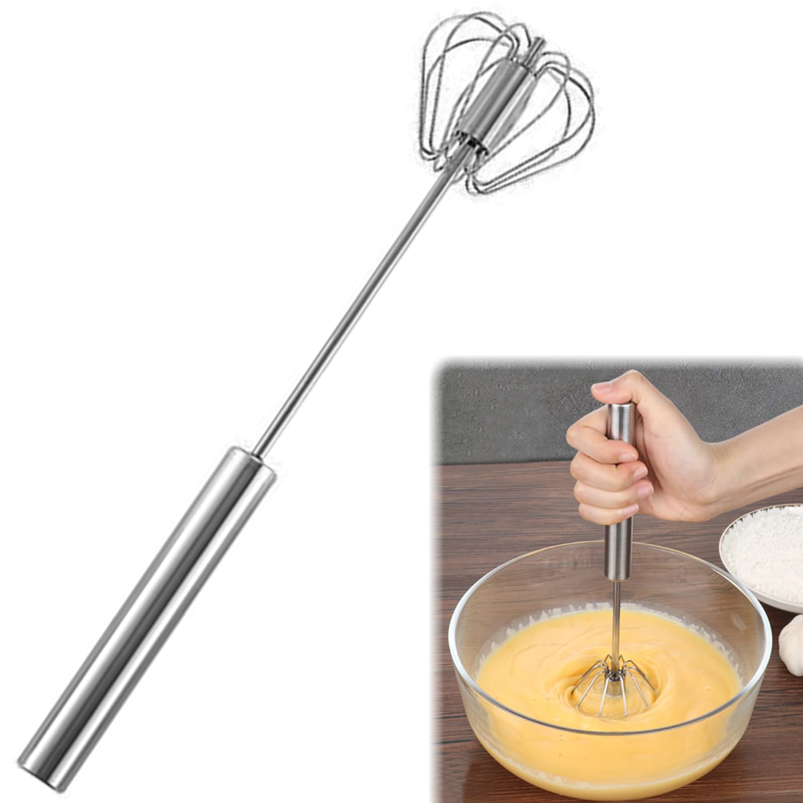 Stainless Steel Whisk Blender, Rotating Semi-Automatic Eggbeater, Hand Push Whisks for Making Cream,Blending, Whisking, Beating & Stirring (10 inch)