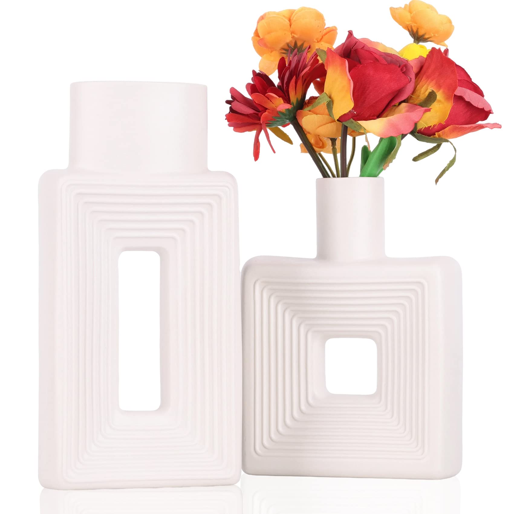 Amazon.co.jp: 陶器製の花瓶2個セット、正方形の花瓶セット