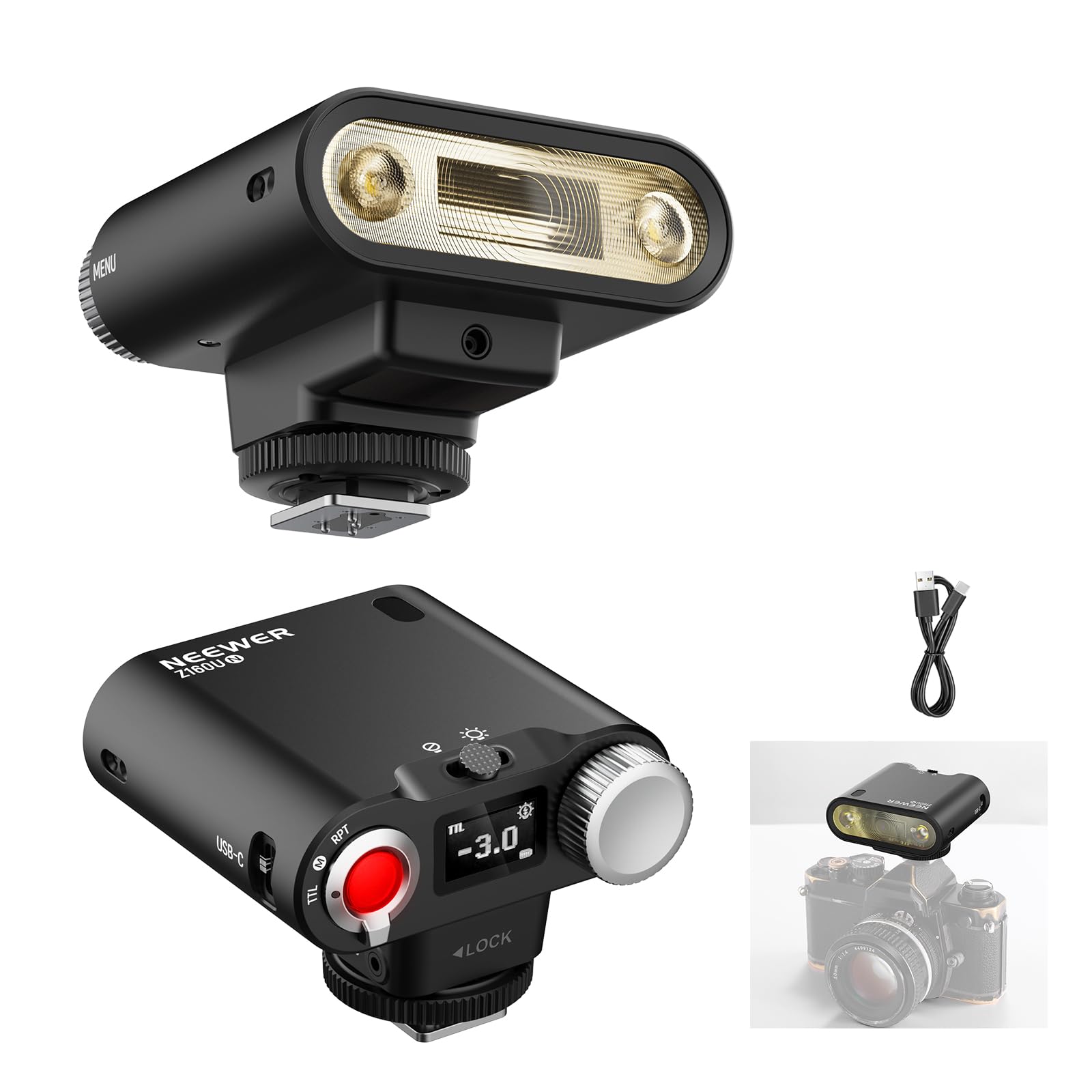 NEEWER Z160U-N Camera Flash Speedlite Compatible with Nikon Only, 18Ws GN14 6000K TTL 1/8000 HSS, On Camera Flash Light with USB C 1100mAh Battery 1.4s Recycle 1100 Full Power Flashes-image-30