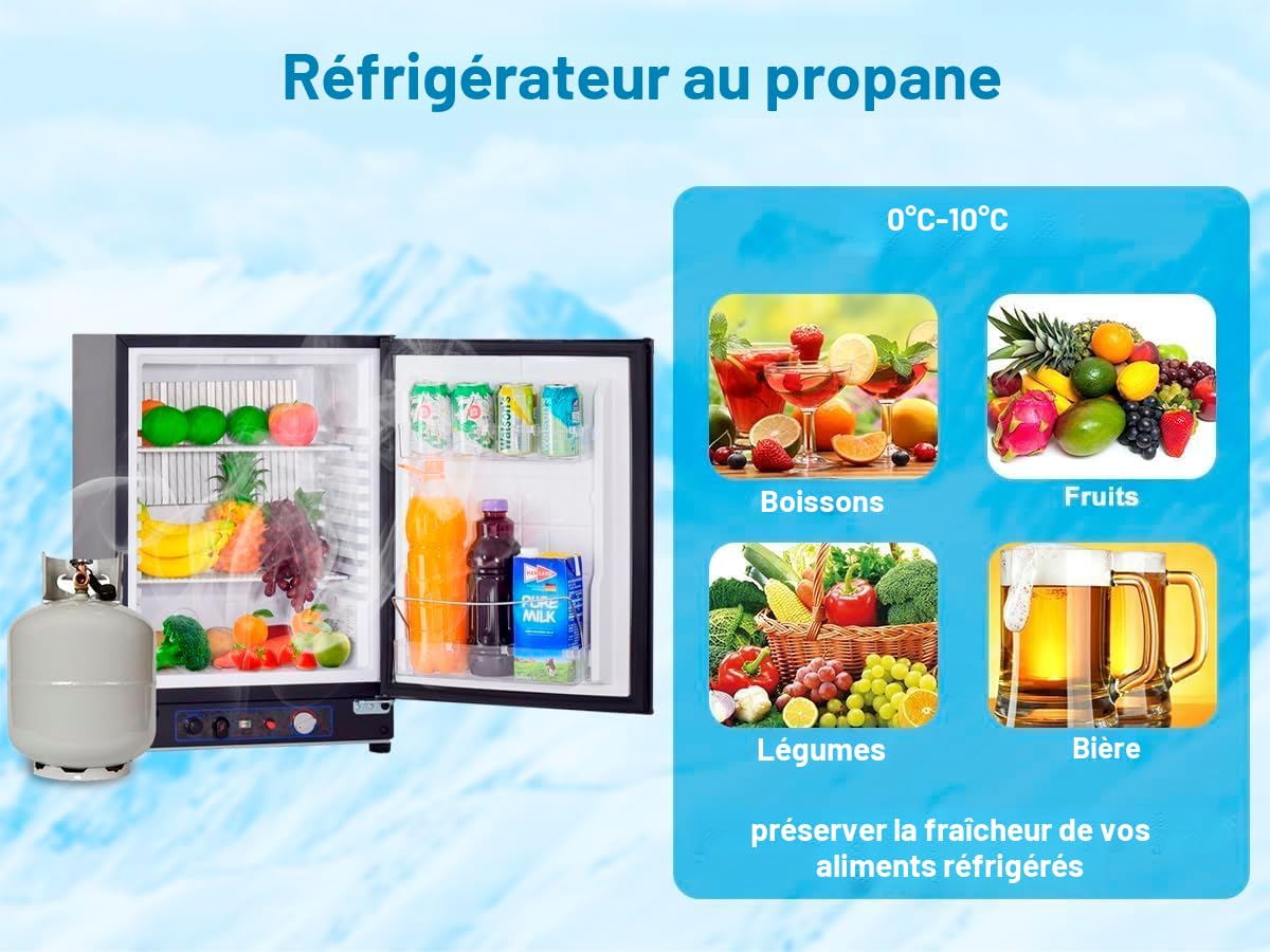 Mini Frigo Camping-car SMAD 3 Voies 40L - 220V / 12V / Gaz - Noir