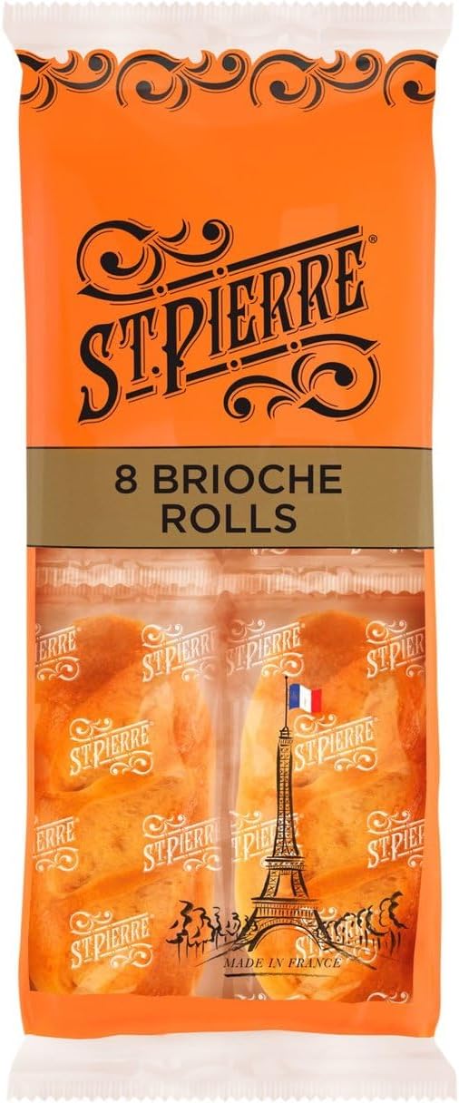 St Pierre 8 Brioche Rolls Individually Wrapped | Rich, light and deliciously soft brioche rolls | Suitable for vegetarians (1 Pack)