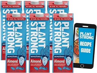 PLANTSTRONG Almond Milk Unsweetened 32oz (6 Pack) and Recipe Guide - NON-GMO - Plant Based, Vegan - Gluten Free Dairy Free - Shelf Stable - Lactose Free Milk - No Gums or Oils