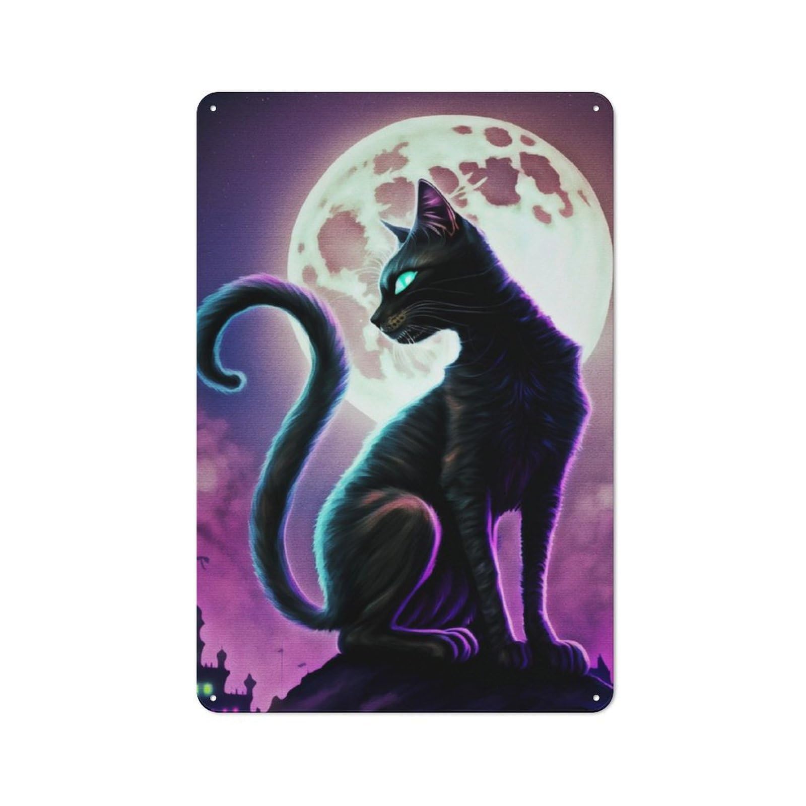 Junmoney Black Cat And Moon Tin Wall Plaque 30X20cm With For Garage Or Workshop, For Kitchen, Dining Room And Home Bar Wall Decor