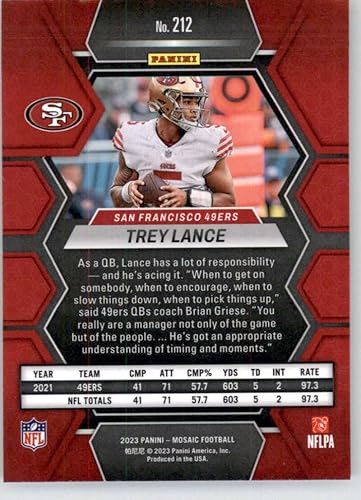 Miniatura 2 de 2023 PANINI MOSAIC #212 TREY LANCE SAN FRANCISCO 49ERS FOOTBALL OFFICIAL TRADING CARD OF NFL