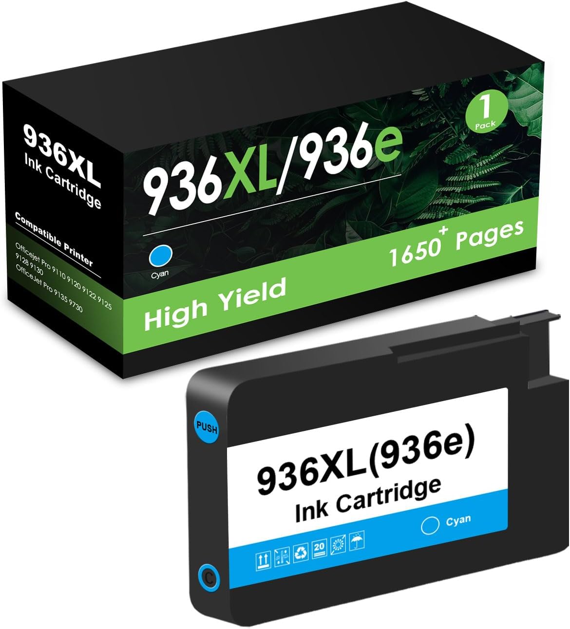 936e 936xl 1 Pack Remanufactured Ink Cartridges Replacement for HP 936XL 936 936 e for OfficeJet Pro OfficeJet Pro 9120e 9125e 9122e 9128e 9110b 9120b 9130b 9130e 9135e 9730e Printers (1 Cyan)