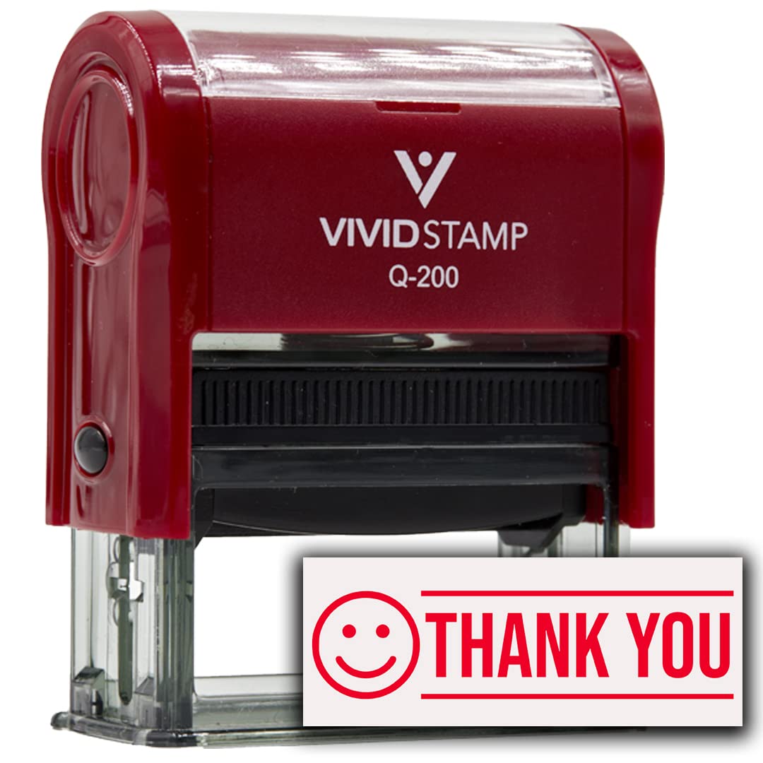 Thank You (Smiley Face) Self Inking Rubber Stamp (Red Ink) - Q-200