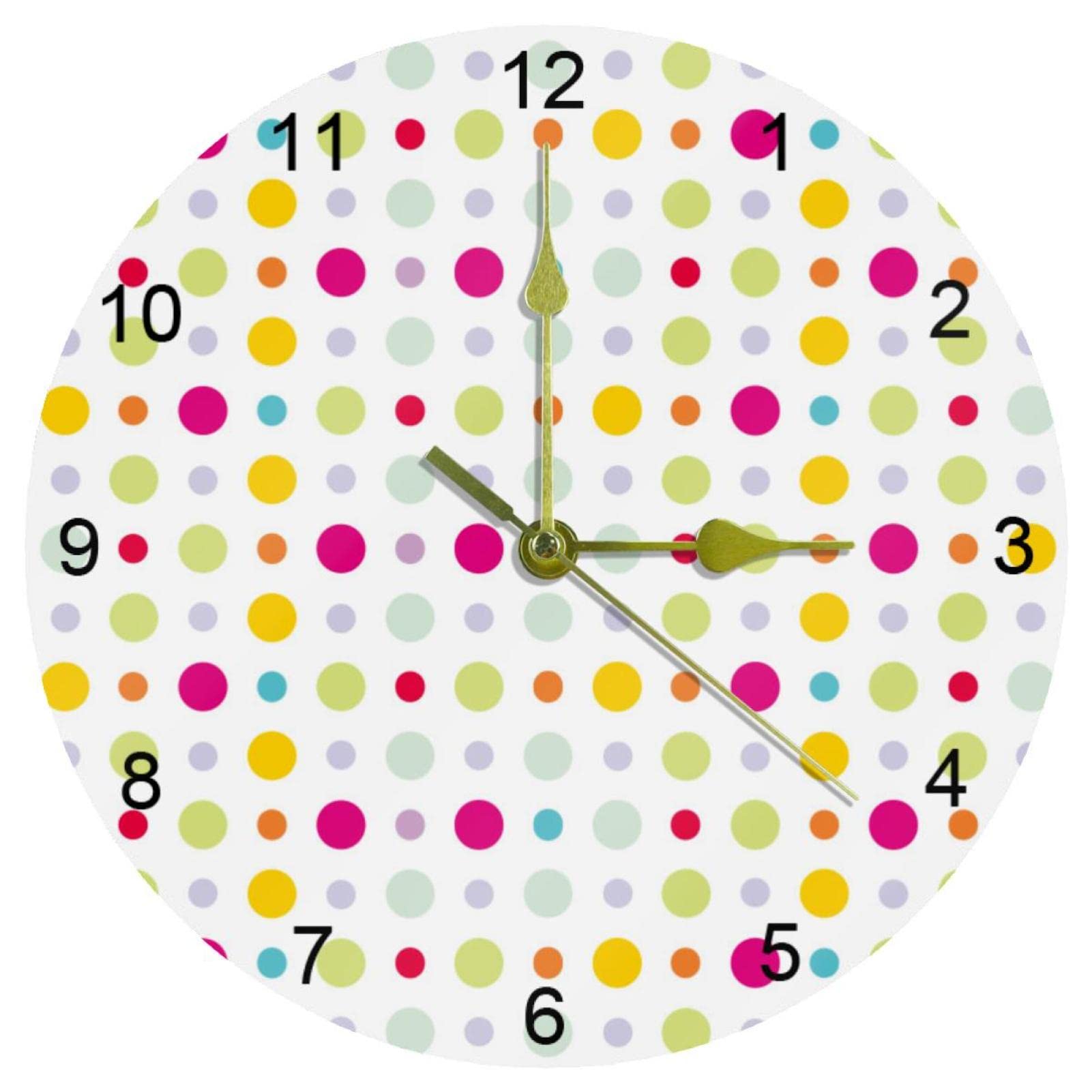 Horloge murale silencieuse à quartz de 25,4 cm à pois pour salon