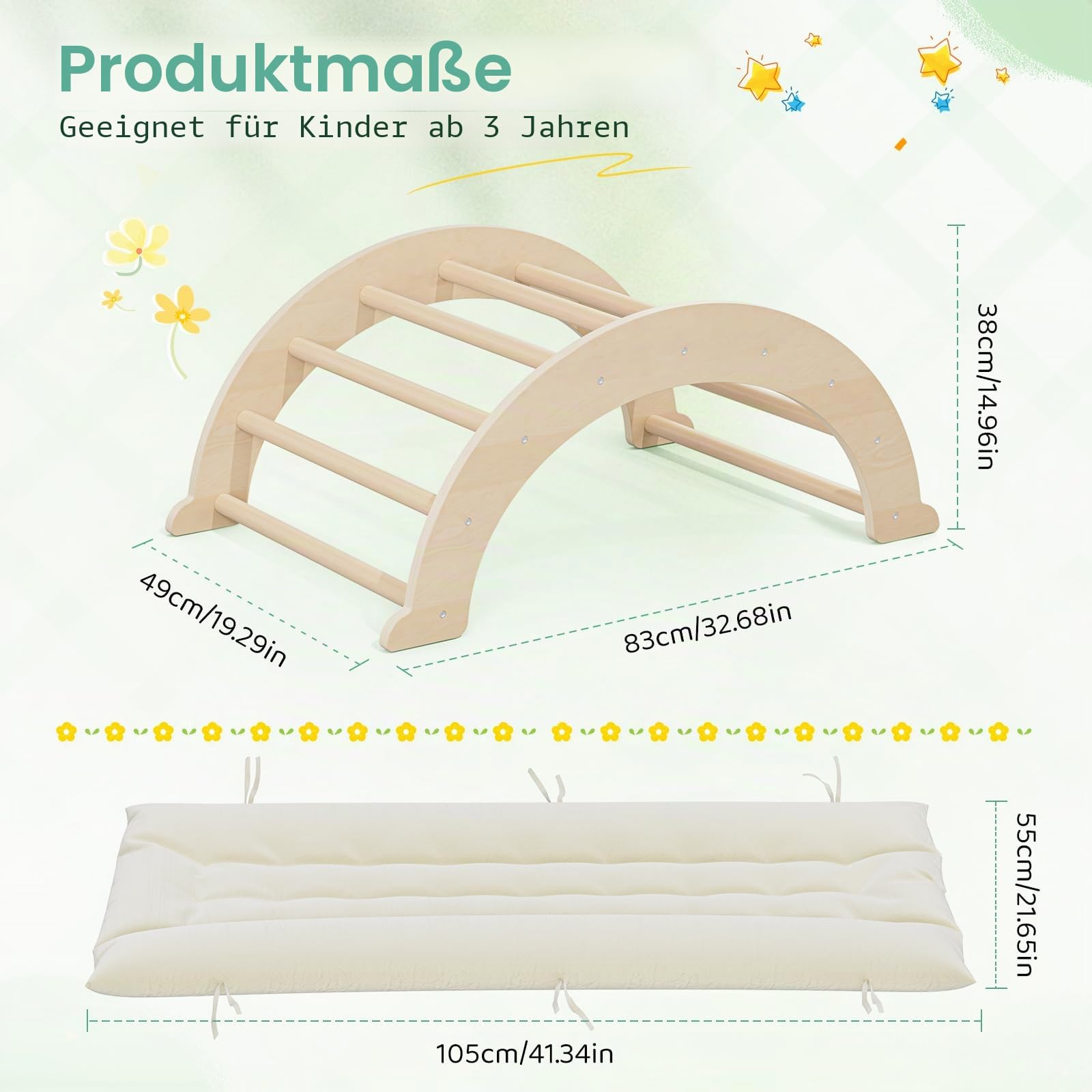 Montessori Kletterbogen mit Kissen, 3-in-1 Klettergerüst mit Bogen & Matte für Kleinkinder und Kinder