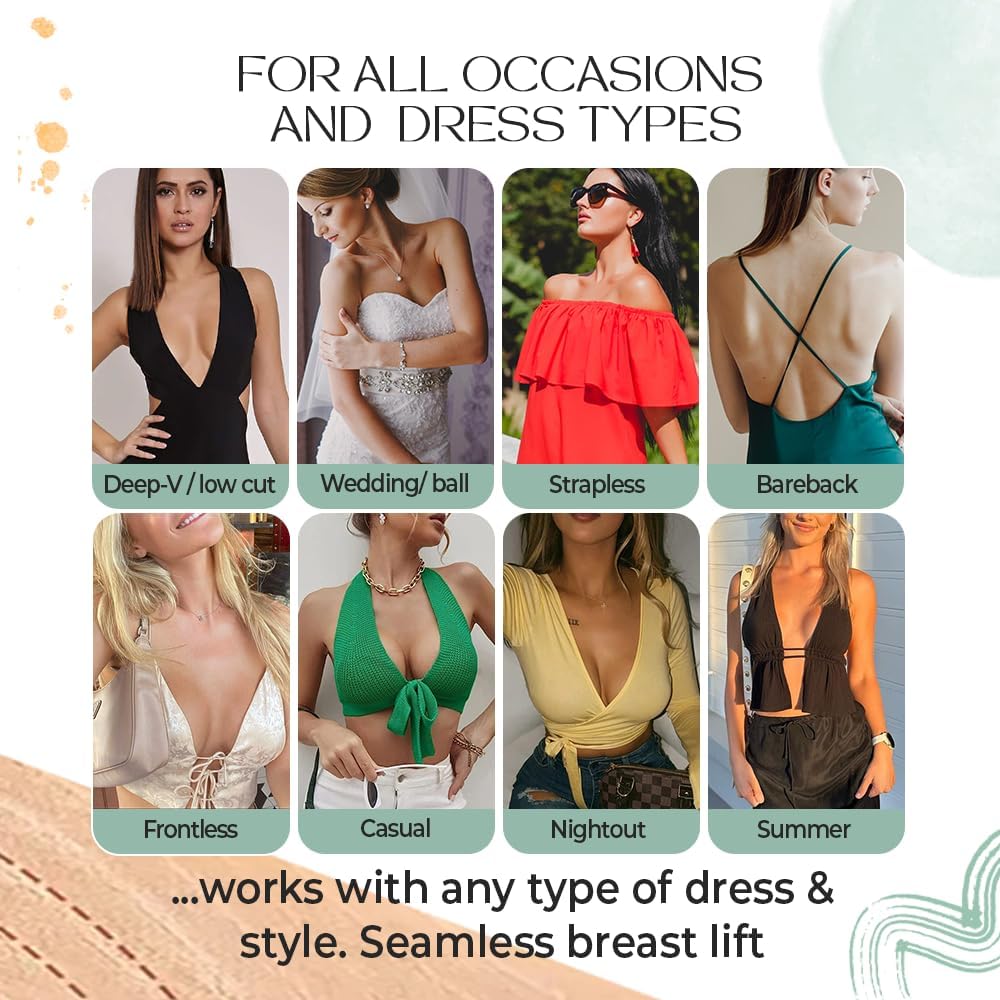 Boob Tape - Cinta para levantamiento de senos con 2 tapas reutilizables para pezón (invisible, con 10 cubiertas desechables para pezones, 20 cintas de moda, sin sujetador)