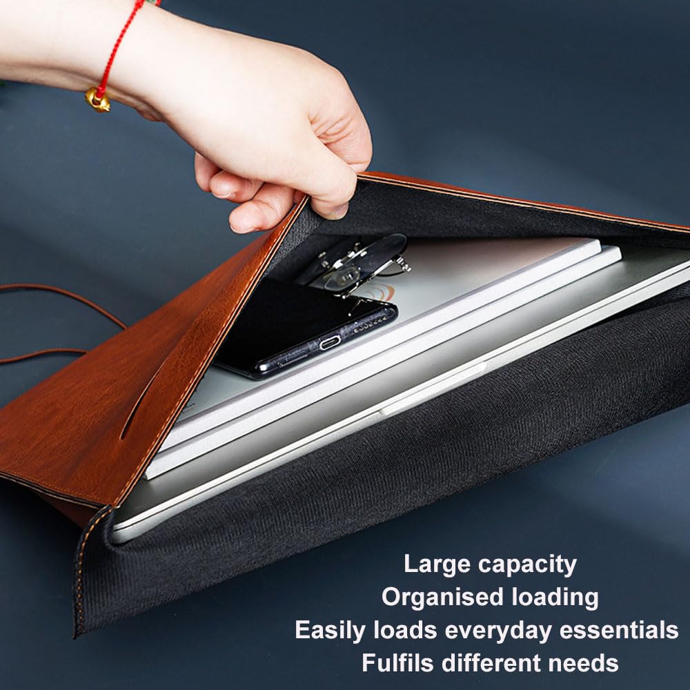 Oaygat 2pc A4 PU Leather Document Folders Leather Document Holders with Button Strap File Folders Organizer Envelope Documents iPad Laptop Stationery Bag Travel Portfolio File Envelope File Holder - Image 3
