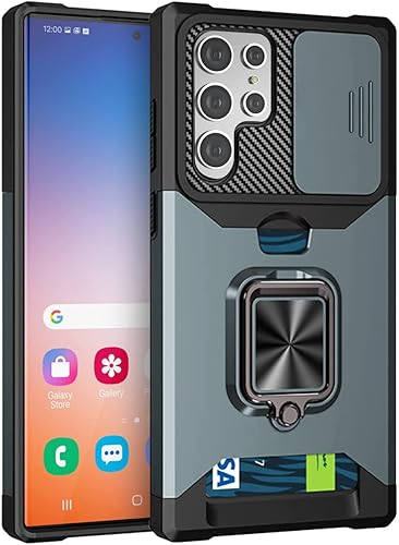 Miniatura 8 de AICase Funda para Samsung Galaxy S23 Ultra, con cubierta deslizante para cámara, soporte de anillo y tarjetero soporte magnético compatible para