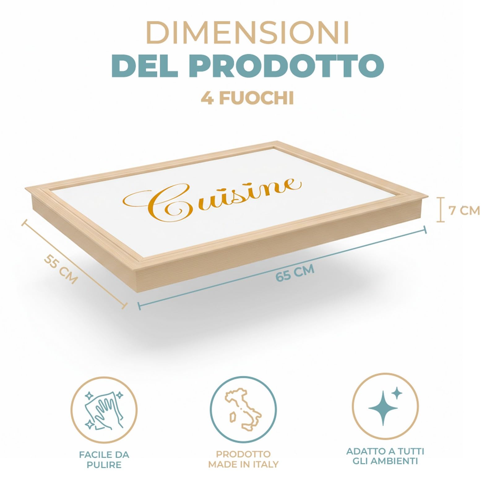 PARAMAISON Copripiano Cucina per Induzione e Gas 55x65 cm | Legno Effetto Marmo Tortora | Coperchio Protettivo Piano Cottura 4 Fuochi in Pezzo Unico