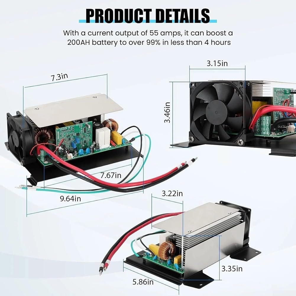 WF-8955-MBA Alimentatore di rete 55A per WF-8955PEC & Parallax 7155/7145, convertitore AC-DC con caricabatterie a 3 livelli per camper