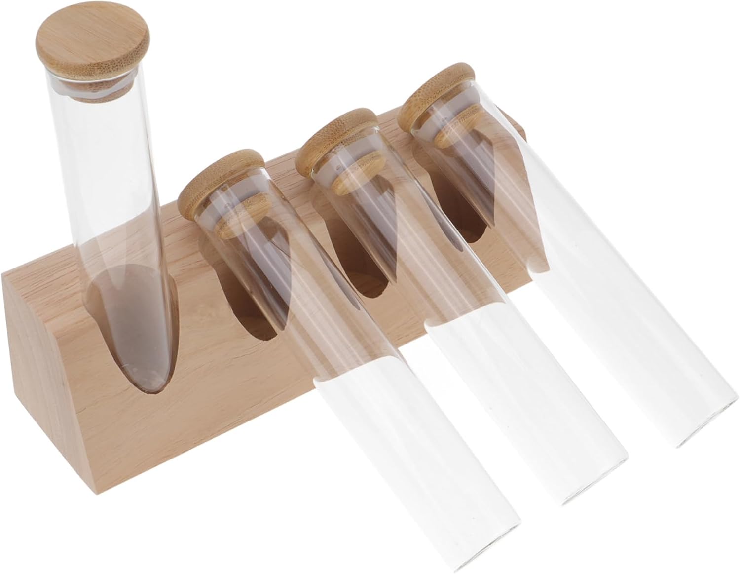 Glass Containers Wooden Stand 1 Set of Bean Storage Tubes Airtight Holder for Tea Candy Honey Kitchen Use