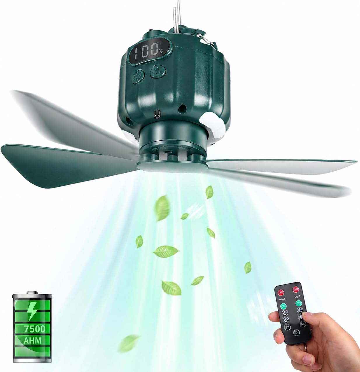DUKUSEEK Tent Ceiling Fans for Camping Hanging, Portable Tent Fans with Light and Remote Control, Power Bank, USB Battery Operated Camping Fan with Hanging Hook for Outdoor, Car, RV