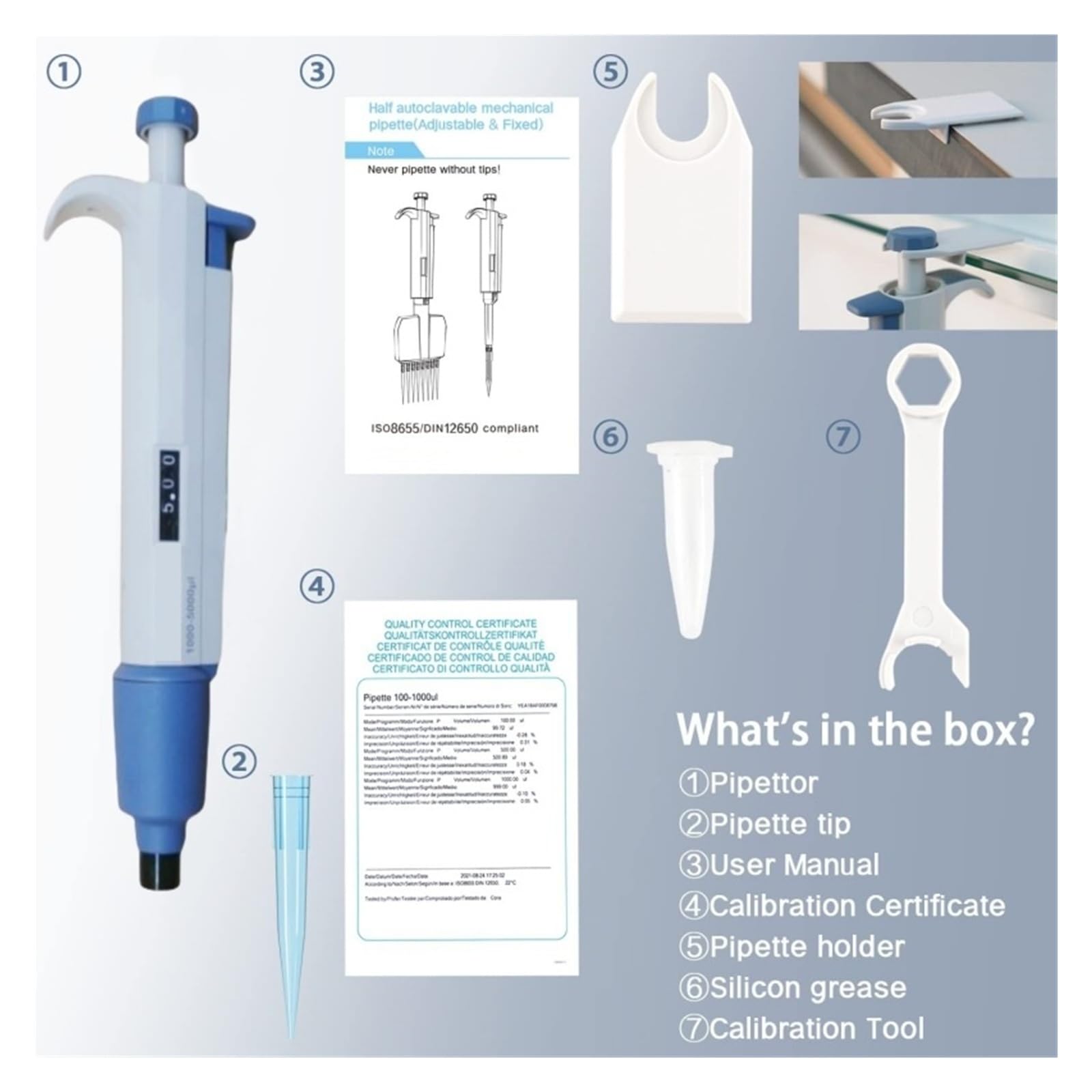 Micropipetta da laboratorio con display LCD Pipetta digitale regolabile a canale singolo da 0,1μl–10ml con puntali Estrazione accurata(5-50ul)