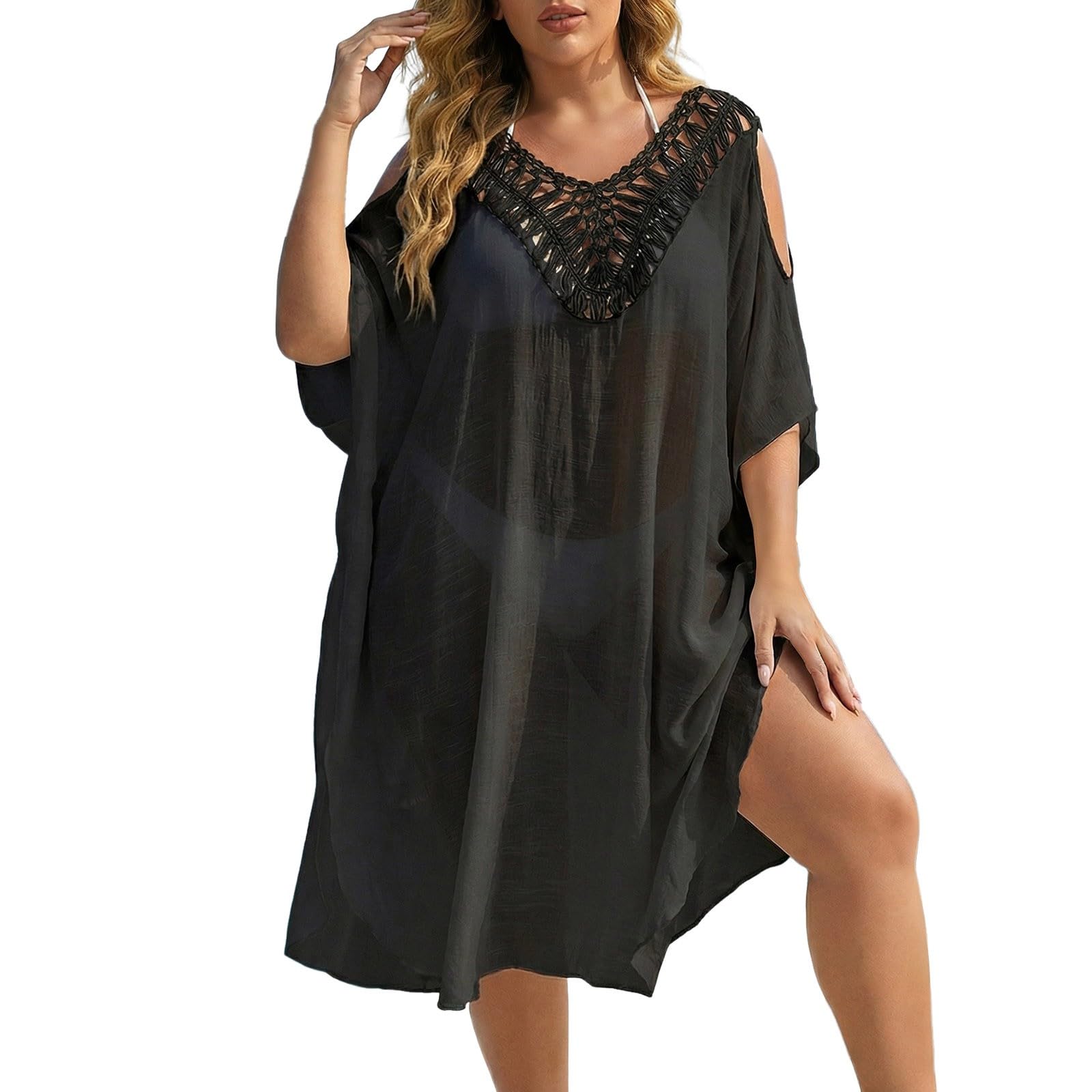 Copricostume da Bagno Donna Mare Scollo a V Abito da Spiaggia Tinta Unita Vestito Mare Copricostumi da Bagno Bikini Cover Up per Spiaggia Piscina Estate