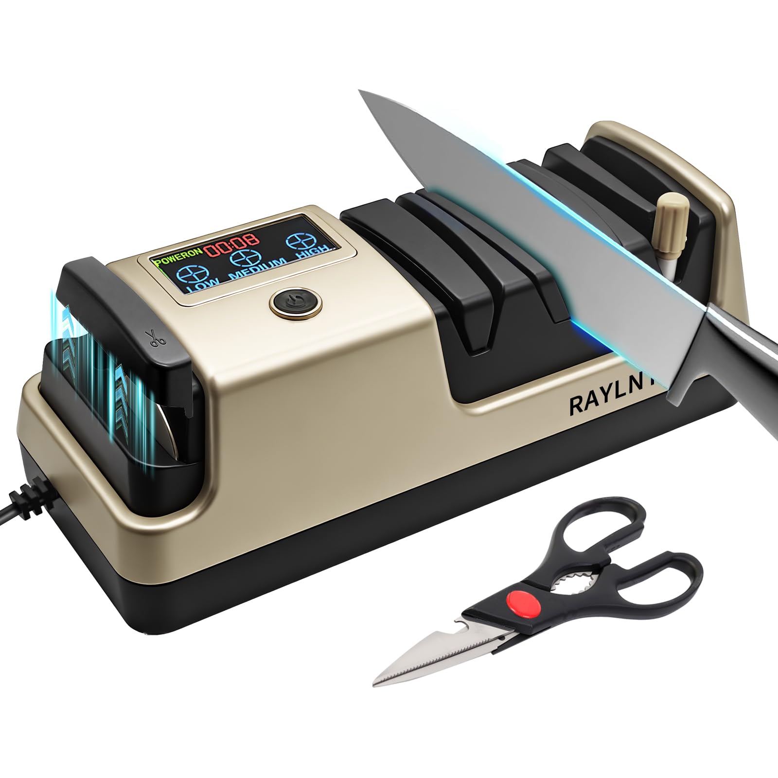 Professional 5-in-1 Electric Knife Sharpener with LCD Display Scissor Sharpener with 3-Speed 100 Diamond Abrasives - Precision Angle