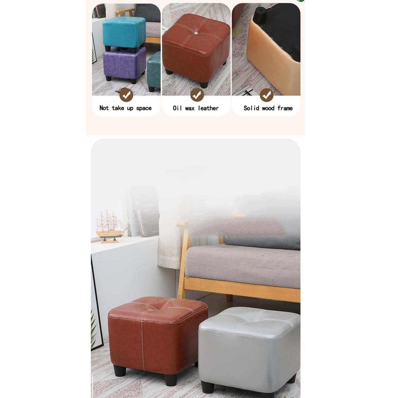 Ottoman Foot Stool Leather Soft Anti-Slip Easy to Clean Shoe