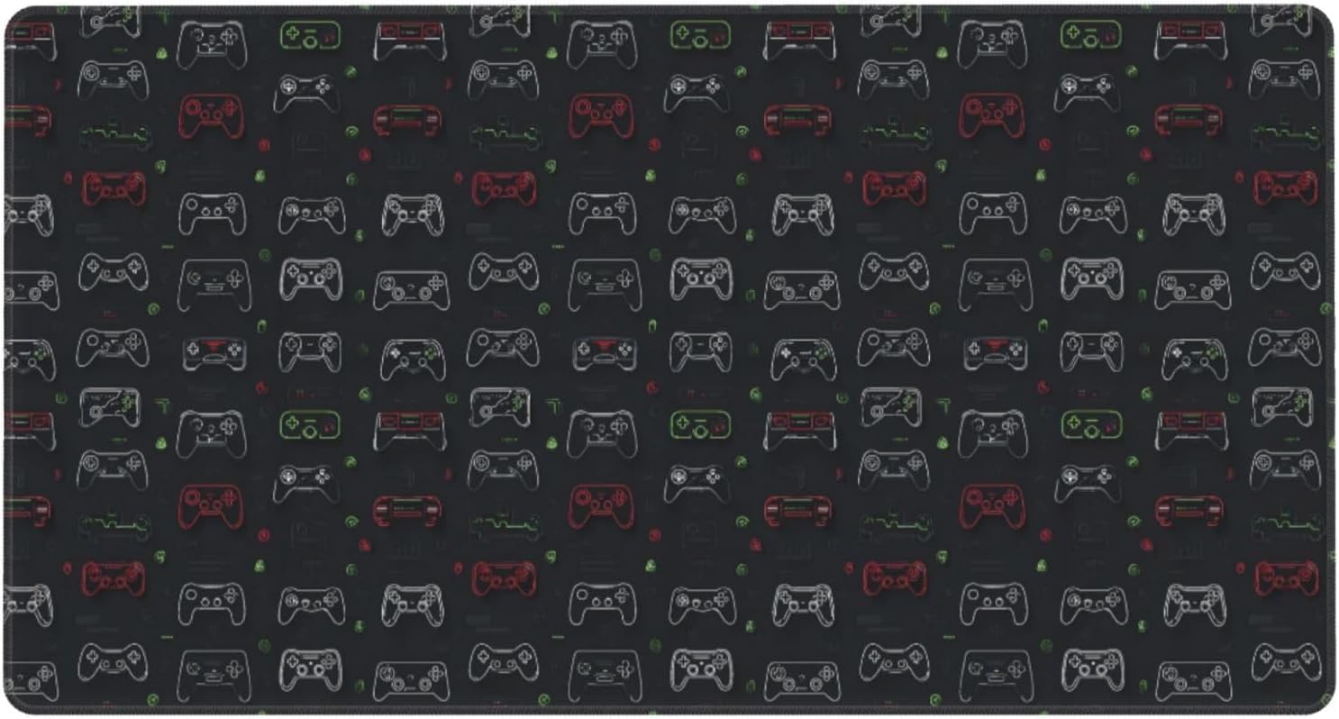 Retro Video Game (2) Print Extended Mouse Pad 16 X 29.5 in, Large Desk Mat with Non-Slip Rubber Base and Stitched Edges, Desk Pad for Keyboard and Mouse