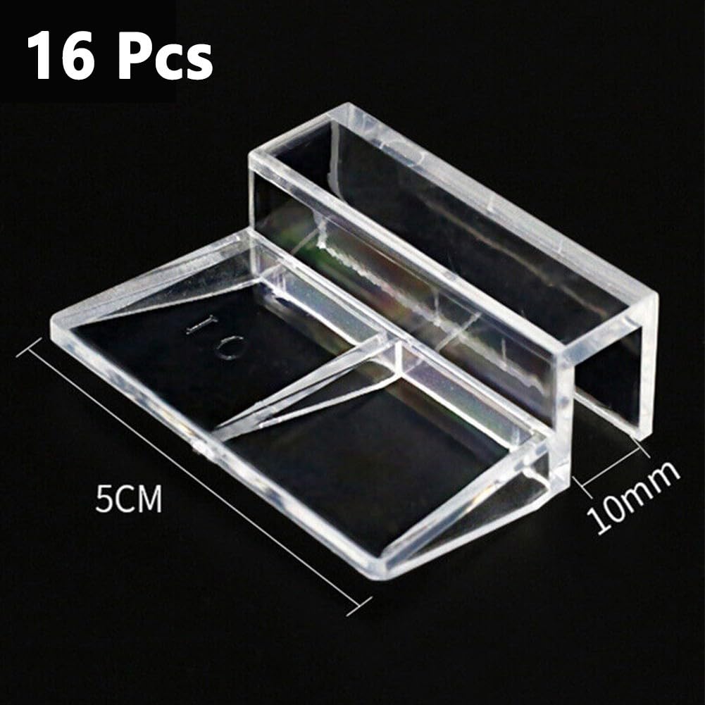 16PCS Fish Tanks Glass Cover Clip, Aquarium Cover Bracket, Aquariums Lid Support Holders Clear Acrylic Aquarium Lid Clips(10mm) - Image 2