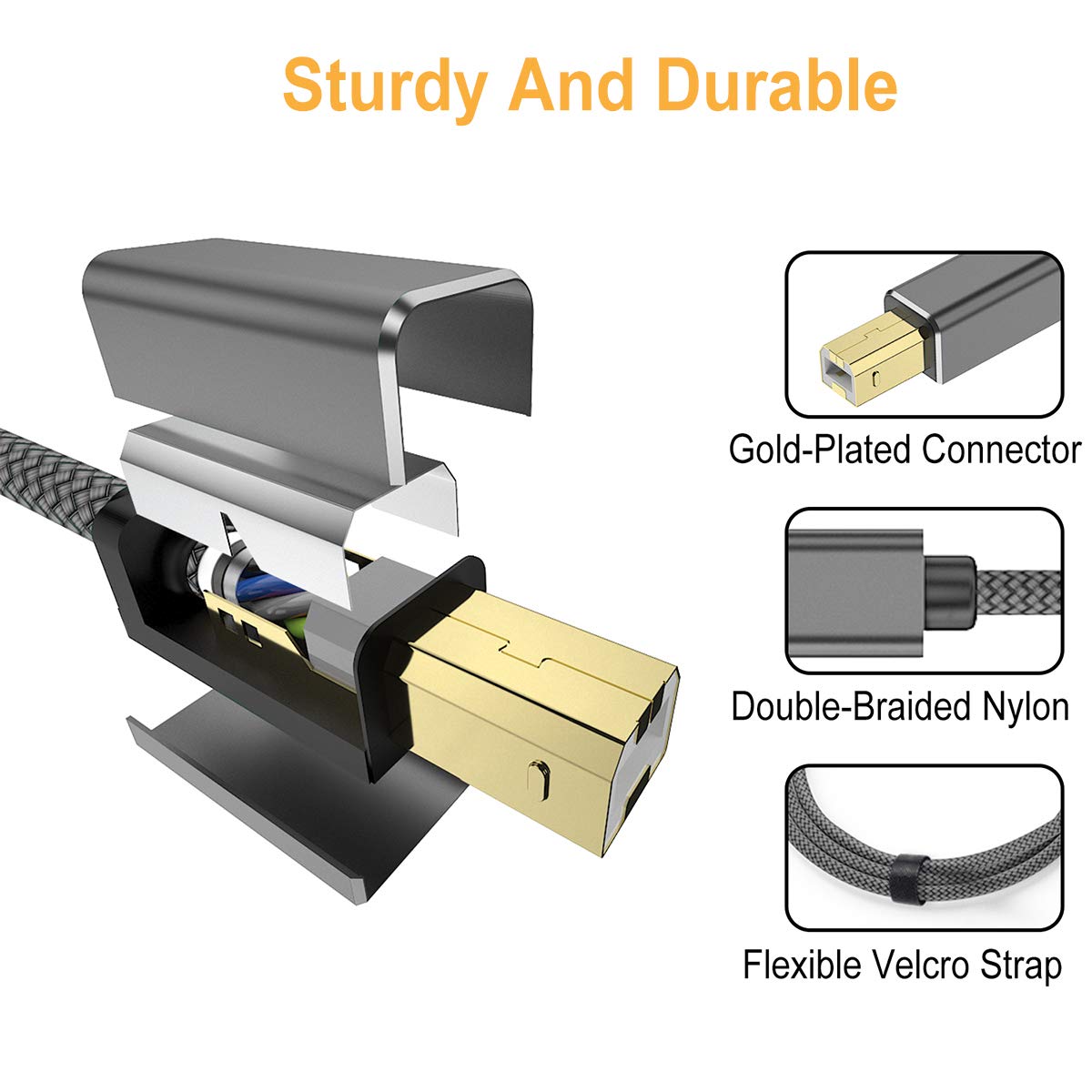AkoaDa USB C Auf USB B Druckerkabel 1,5 M - Nylon-Kabel Für Drucker, Scanner & Externe Festplatten