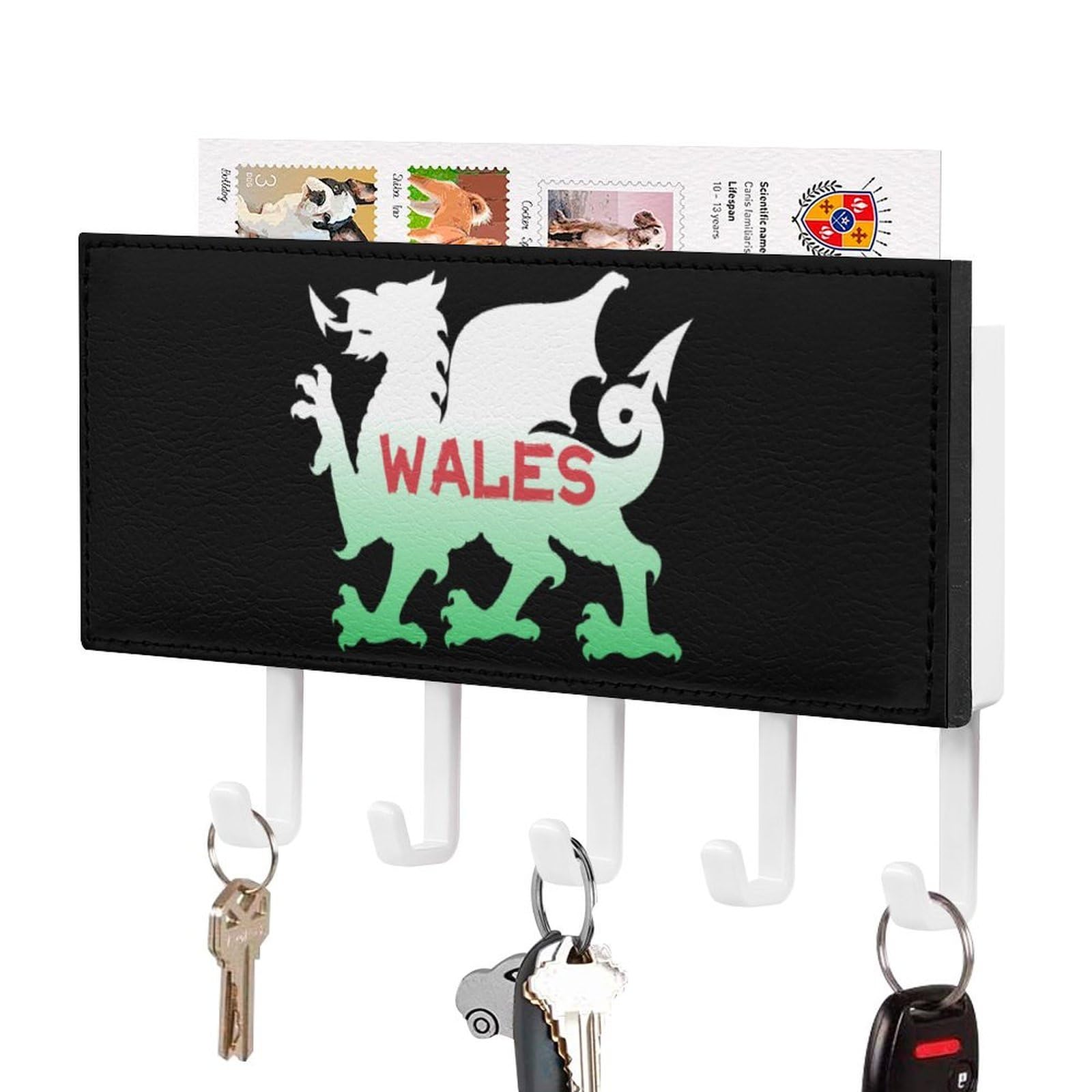 NCLQVJXZKHW Welsh Dragon Flag of Wales Key Holder with 5 Hooks Key Hooks Wall Mounted Key Racks Key Hanger Organiser Shelf