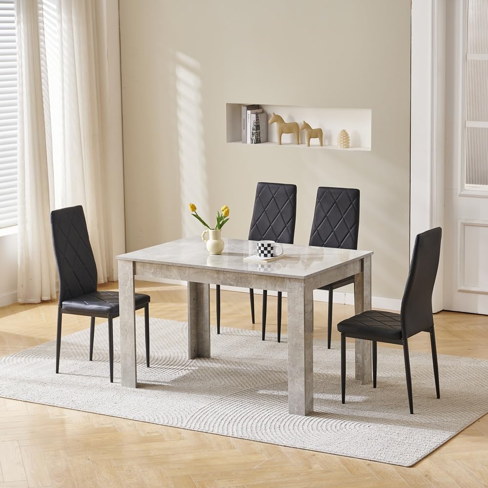 Menaka Modern Wooden Dining Room Table and Chairs Set of 4 for Small Space, 5 Pieces Rectangular Kitchen Table with 4 Chairs (110cm black table and 4 black leather chairs#1) — view 31