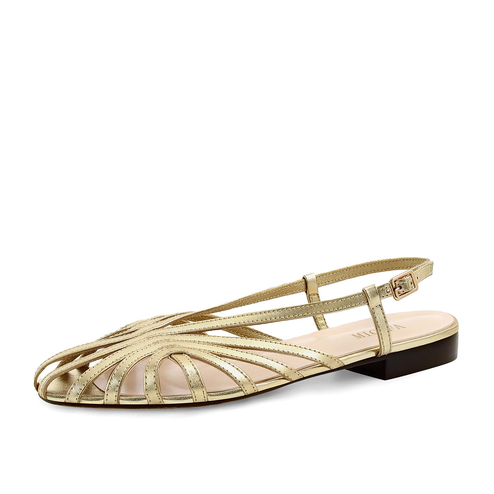 MICIFA Brown Slingback Flat Sandals for Women Square Toe Low heel Sandal...