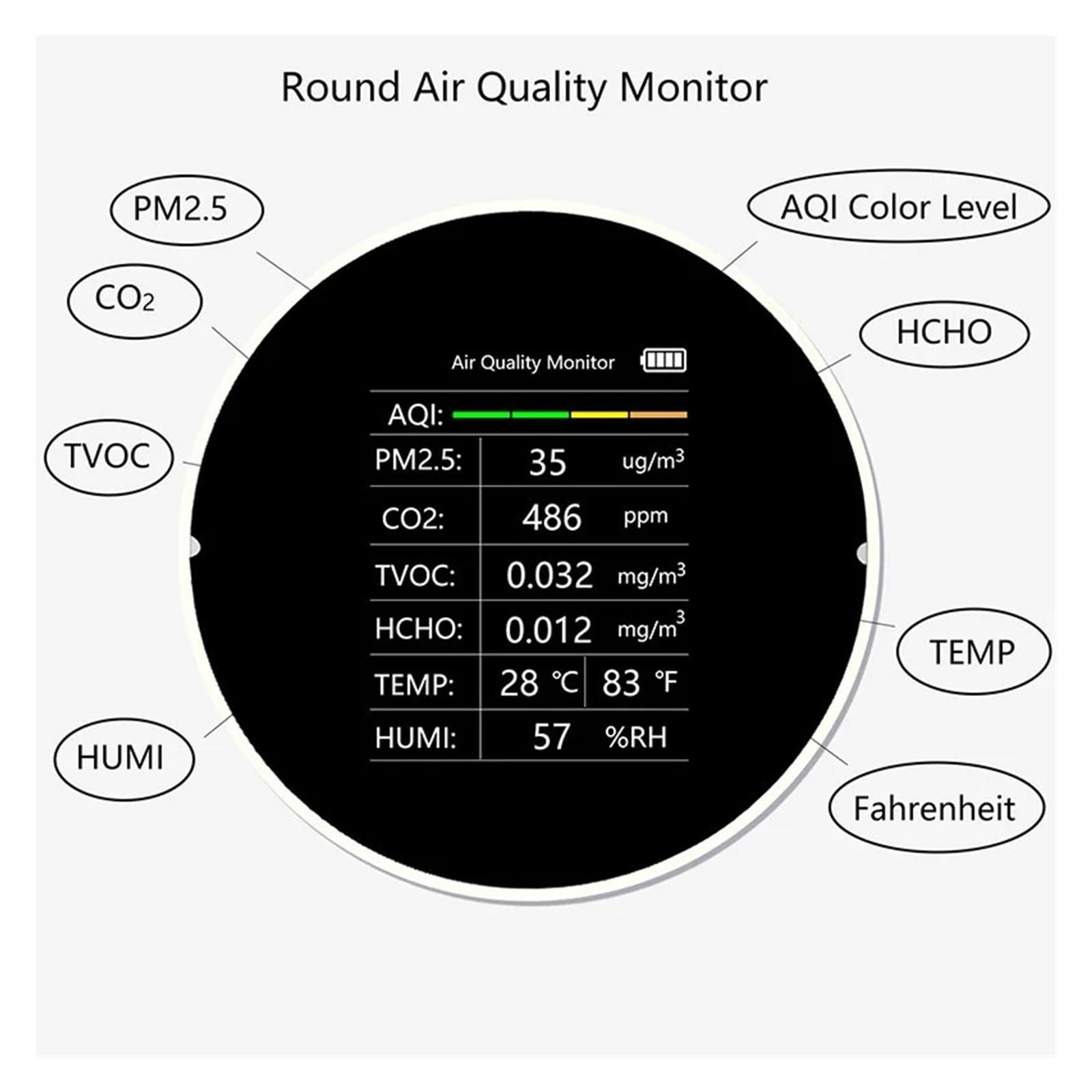 Détecteur de gaz, Détecteur de qualité l'air Multifonctionnel CO2 interconnexion téléphone Portable Outil détection d'environnement d'air(Black-no-WiFi)