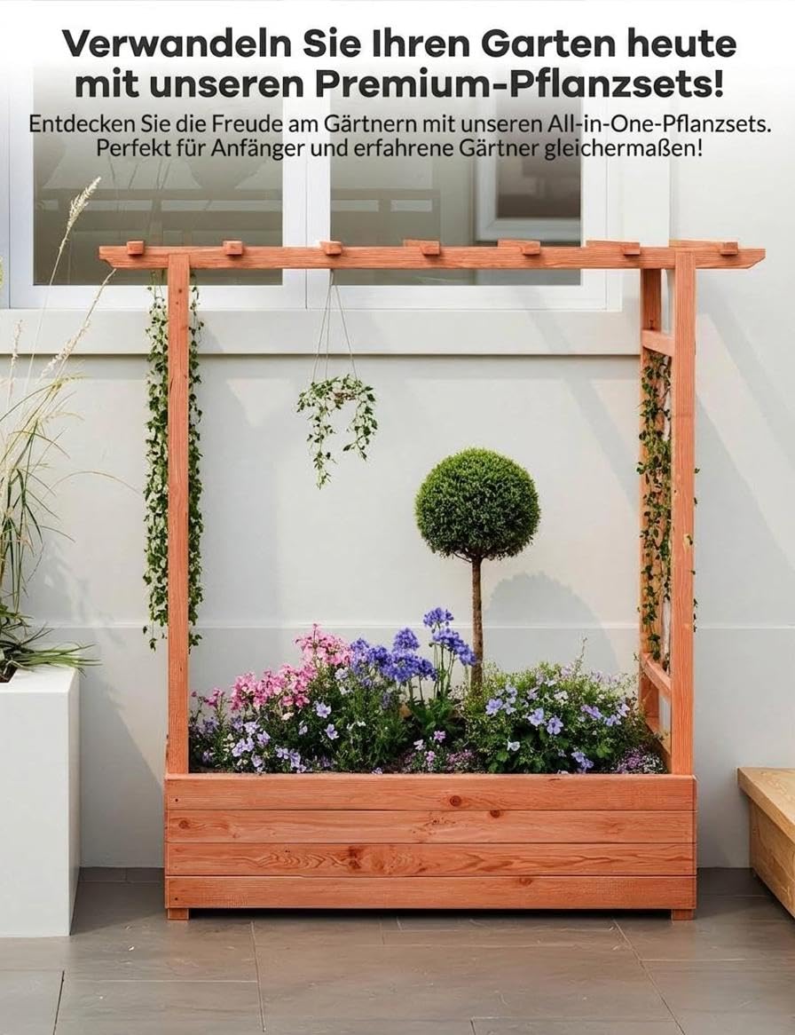 Acekool Hochbeet Mit Rankgitter & Dach, Für Kletterpflanzen & Weinreben | Blumenkasten Mit Spalier & 4 Abflusslöchern, Pflanzkasten Aus Holz, Vertikaler Pflanzer