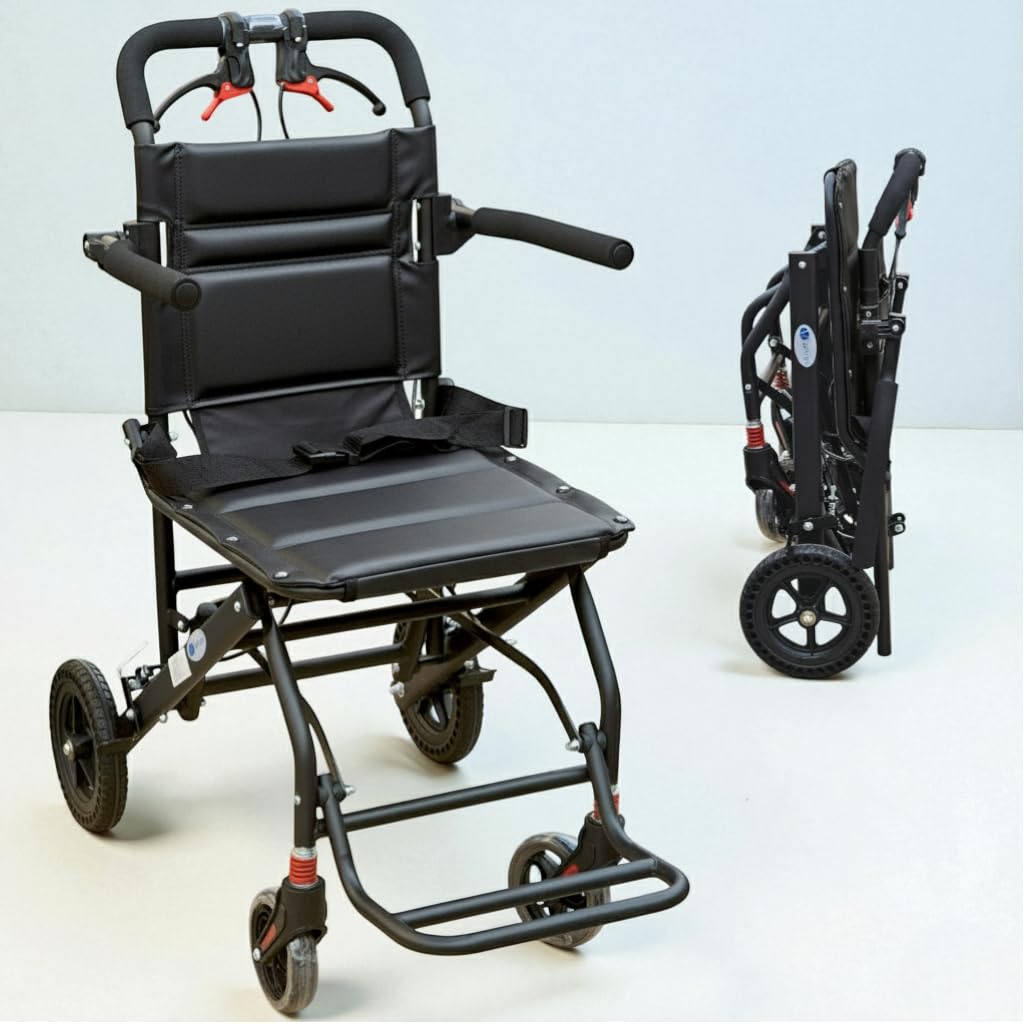 Veayva 7.5 kg Aluminum Portable Folding Wheelchair With Handbrake - Super Ultra-Light Travel Wheelchair With Stable Structure