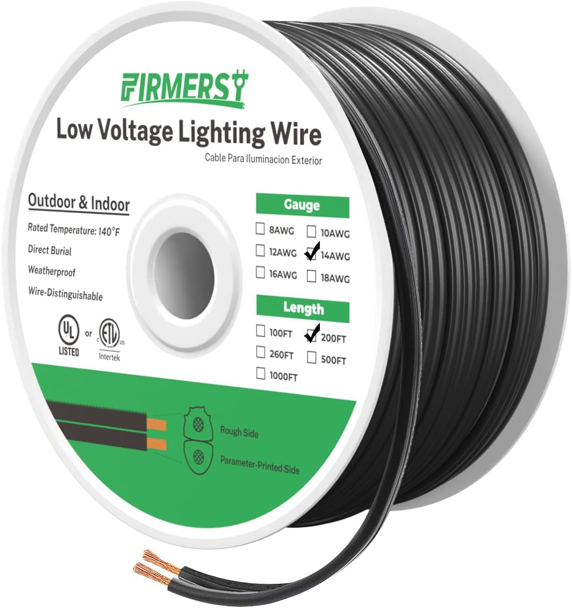 FIRMERST 14/2 Low Voltage Landscape Wire Outdoor Lighting Cable 200 Feet
