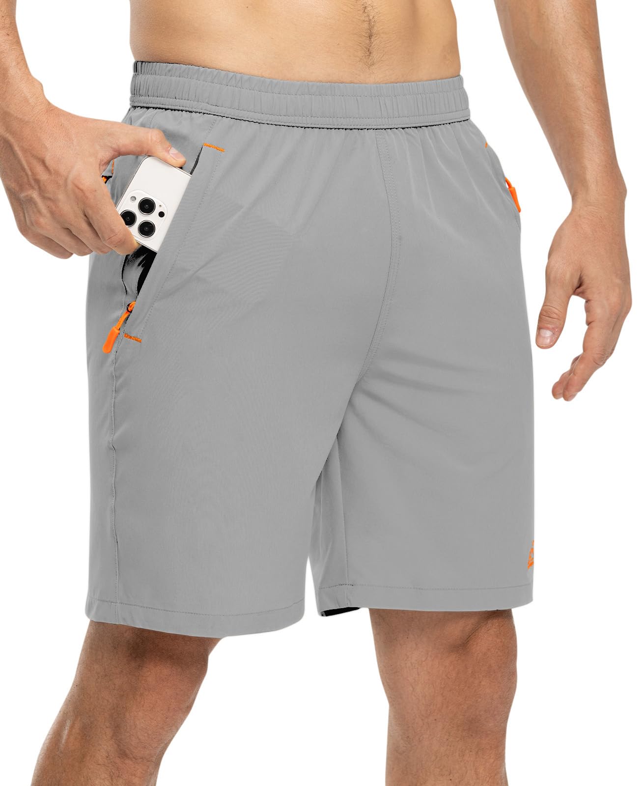 TBMPOY Męskie spodenki do biegania szybkoschnące lekkie spodenki na siłownię sportowe wędrówki outdoorowe aktywne szorty z kieszeniami na zamek błyskawiczny, 01-Jasnoszary, XL