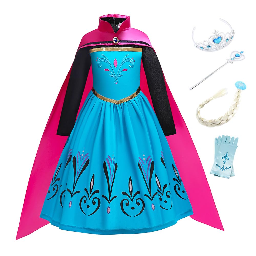 New front Carnevale Costume Principessa Regina delle Nevi Anna Vestito Travestimento Vestito Anna Medica Bambina con Mantello Costume per Bambine Costume con Mantellina Tutte Le Taglie