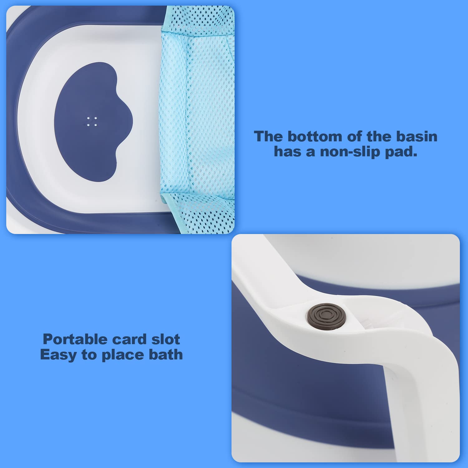 Ansobea Vasca da bagno pieghevole da 50 l, con supporto anti sostegno, con misurazione della temperatura in tempo reale, inserto per vasca da bagno per bambini, 0-6 anni, 80 x 49 x 21 cm, blu