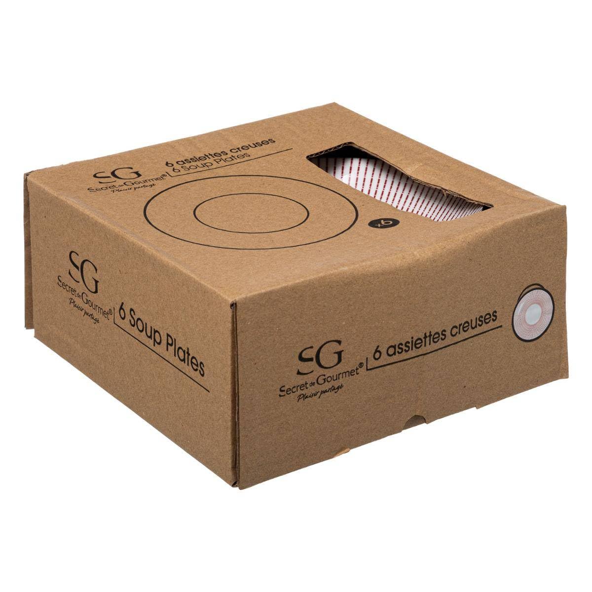 Secret de Gourmet - Juego de 6 platos hondos con dibujo rojo 20,5 cm