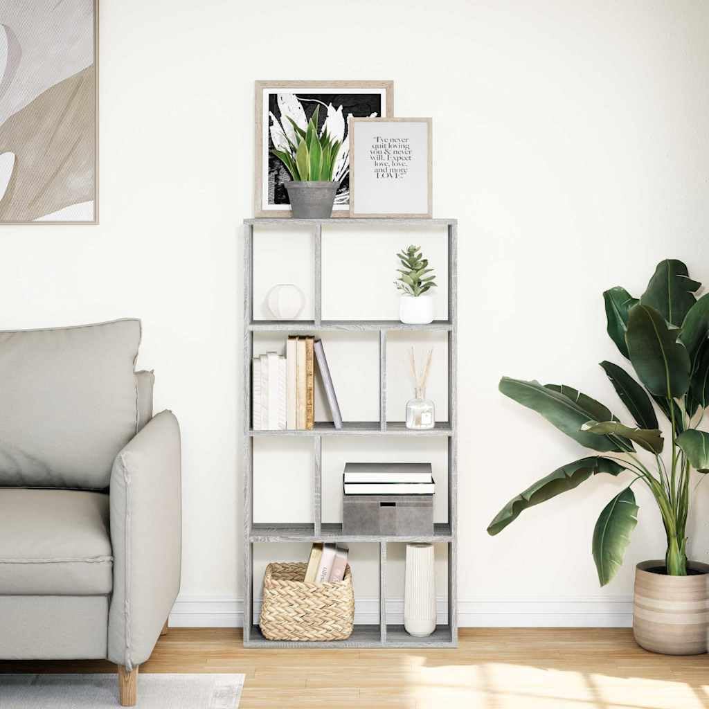 Libreria grigio Sonoma in legno 60 x 20 x 120,5 cm con 8 scomparti, versatile scaffale e divisorio per soggiorno, ufficio, cameretta dei bambini e studio, con spazio e ripiano